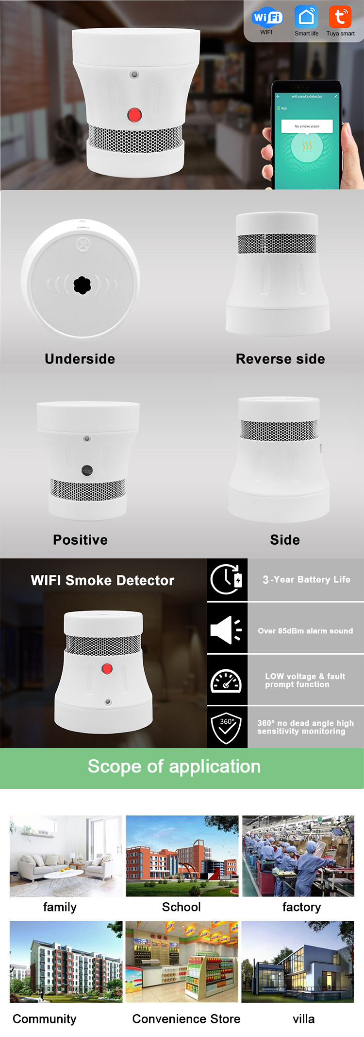 Detector de fumaça Tuya