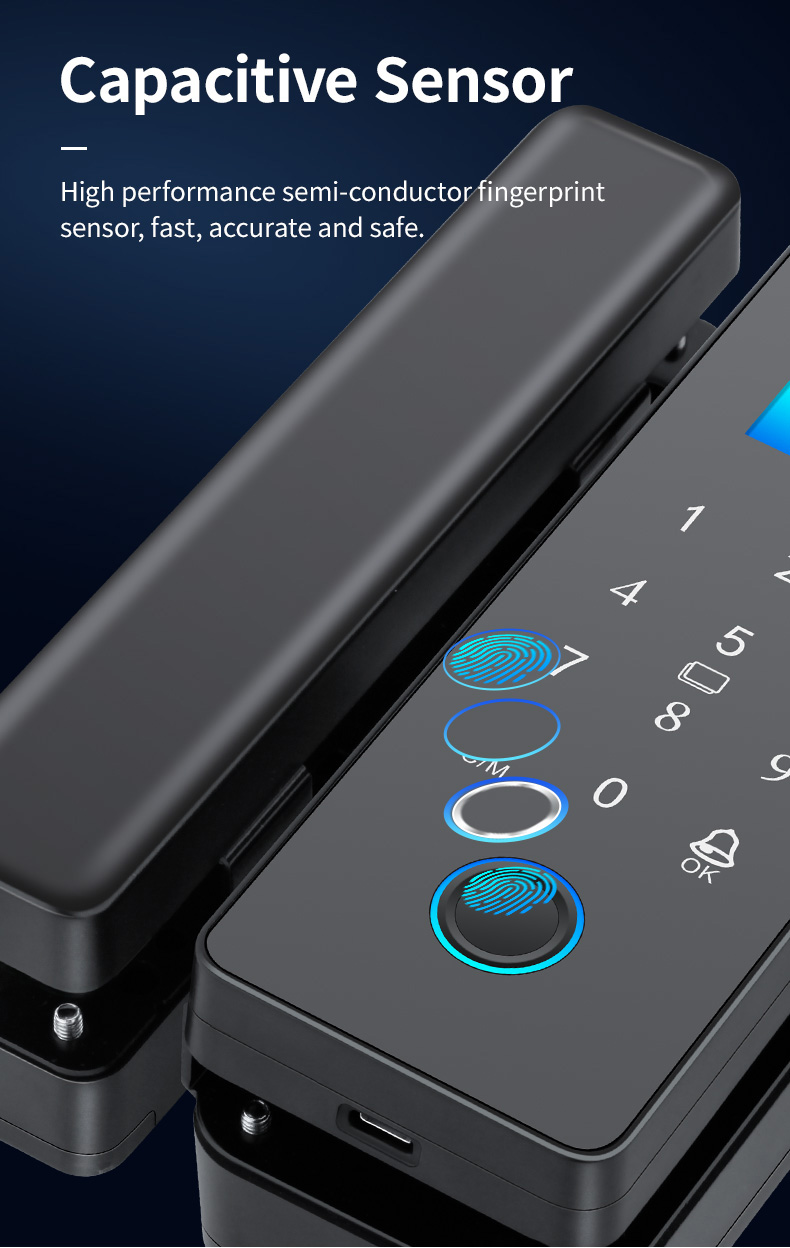 Fechadura de impressão digital para porta de vidro
