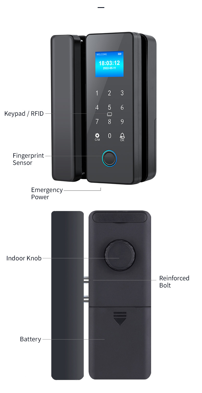 Fechadura de impressão digital para porta de vidro